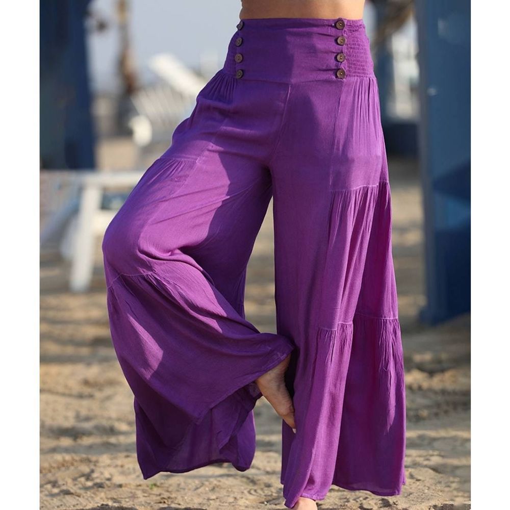 Ananda's Collection Purple Button-Accent Tiered Palazzo Pants Size XL